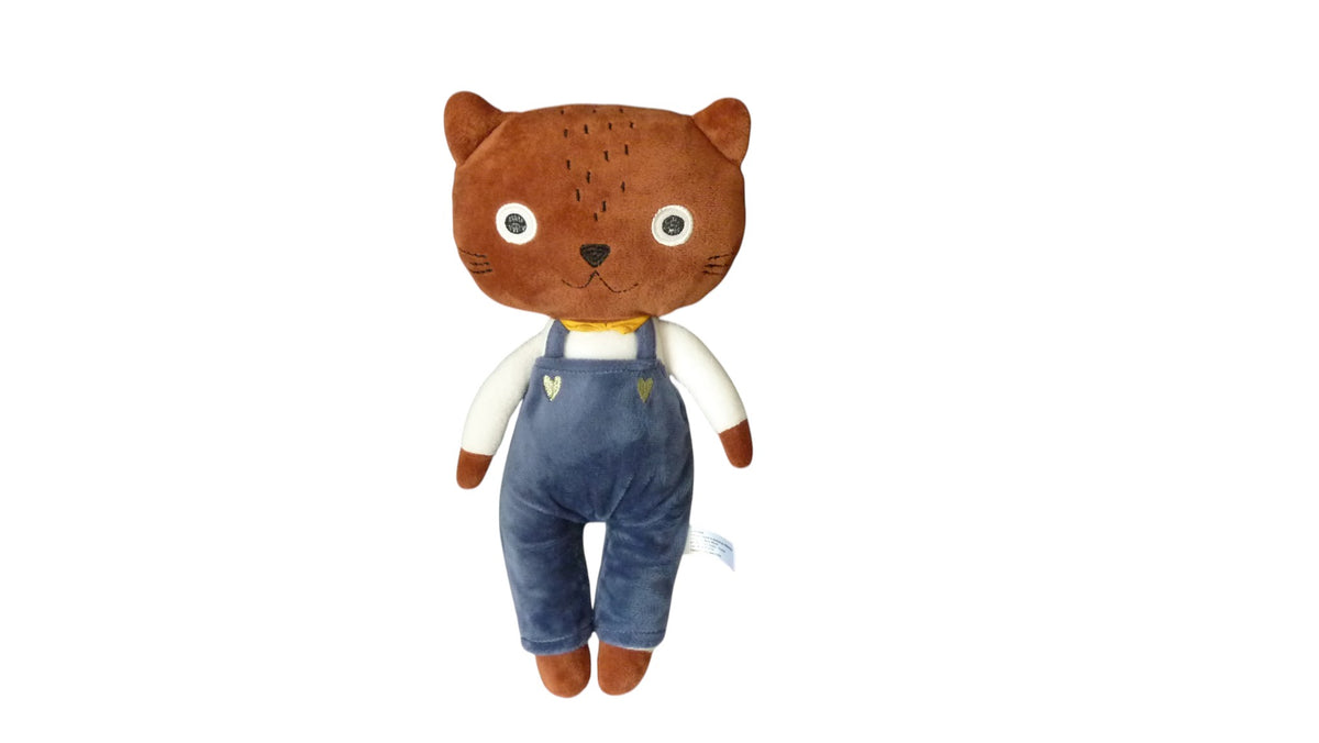 Peluche chat Nino marron bleu - Monoprix 30 cm