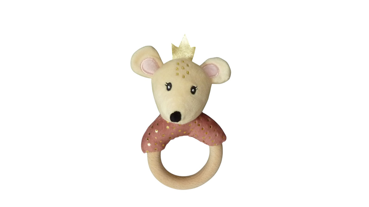 Doudou hochet souris beige marron - Ostaria les Minis