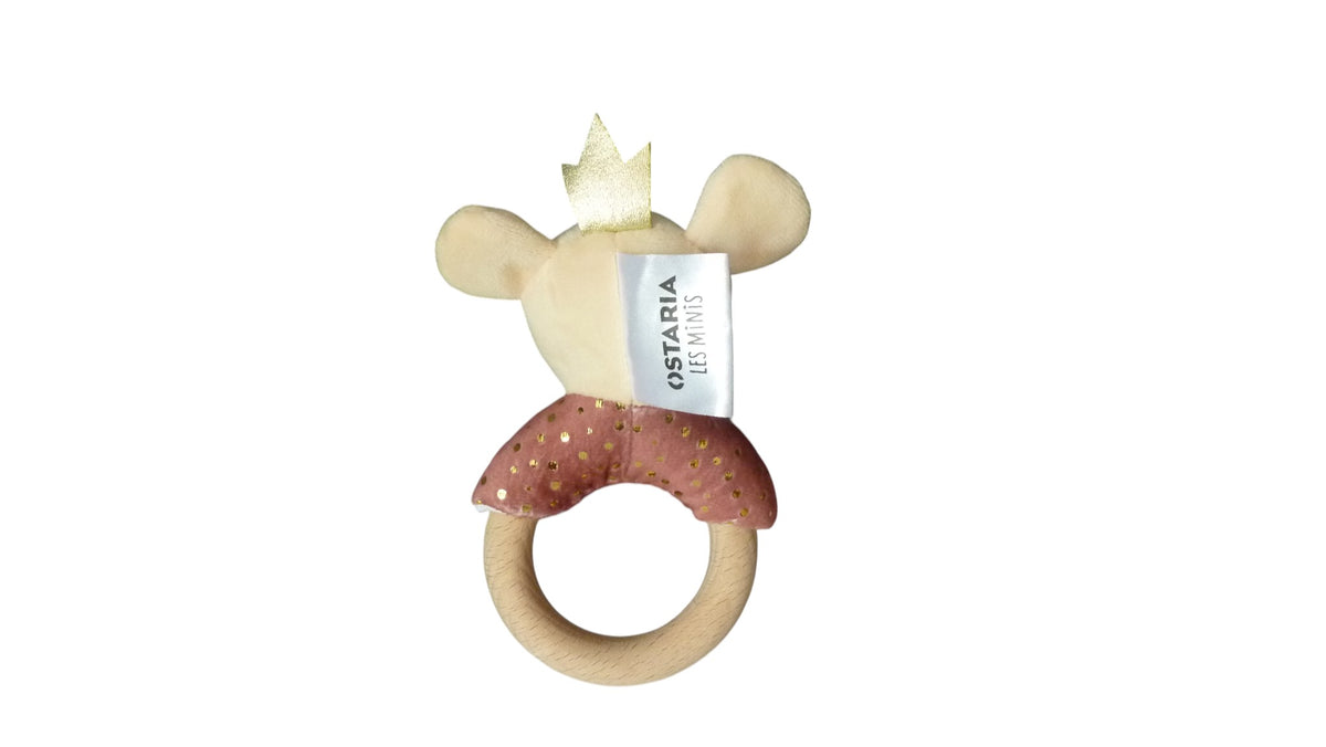 Doudou hochet souris beige marron - Ostaria les Minis