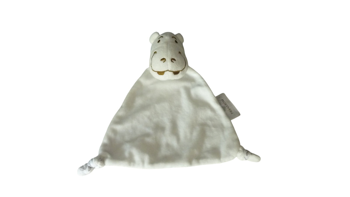 Doudou hippopotame plat blanc motifs - Pranarom