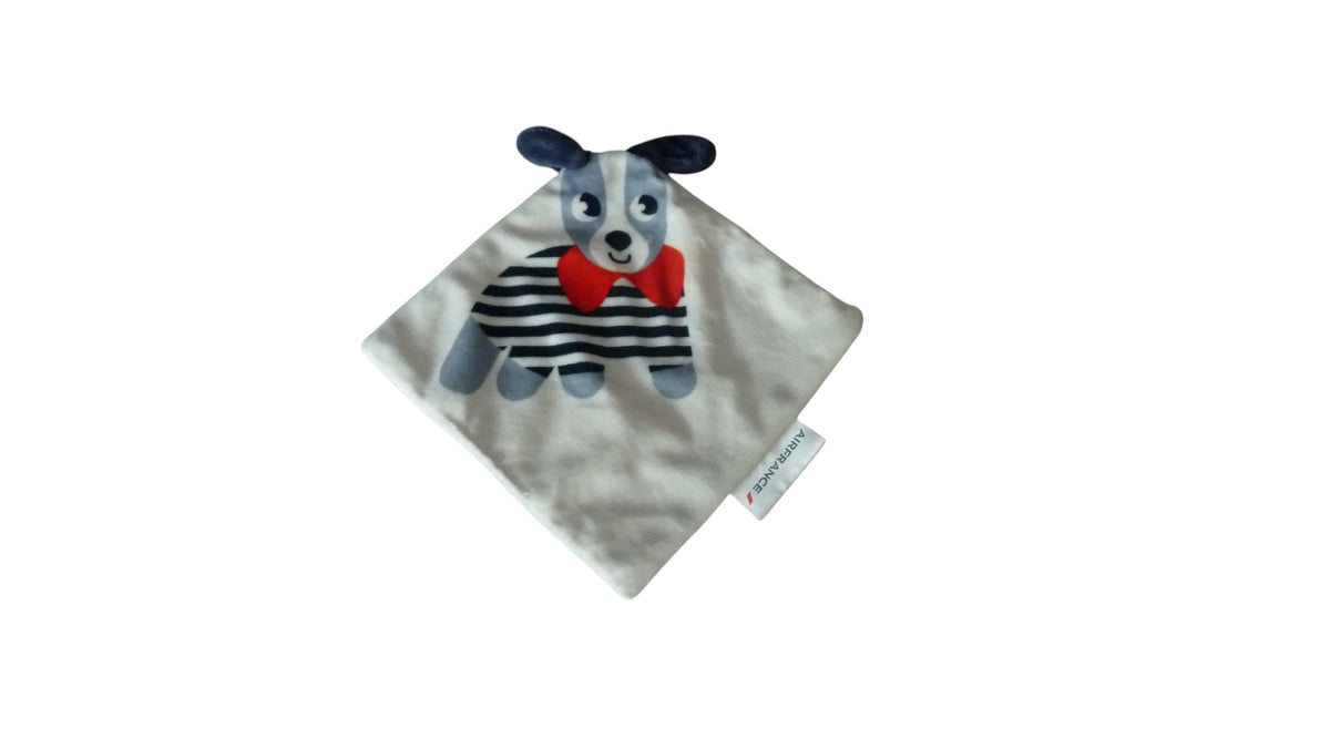 Doudou chien plat blanc bleu - Air France