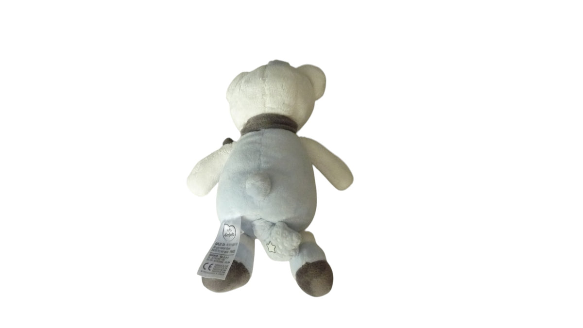Peluche musicale ours bleu blanc - Mots d'Enfants 26 cm