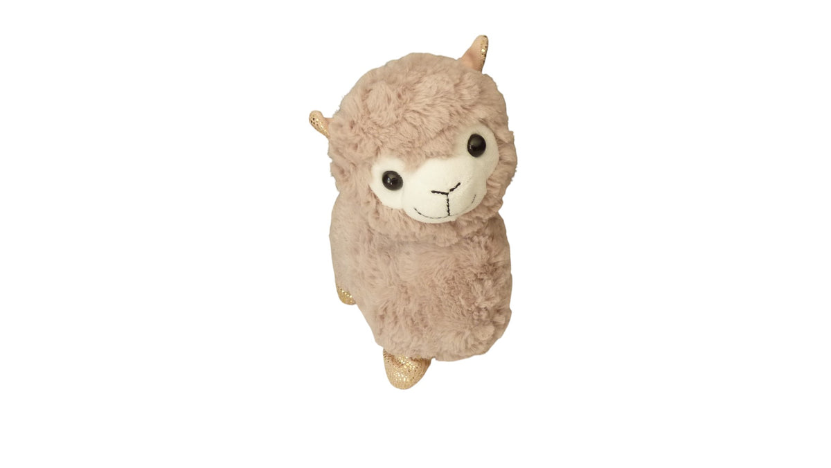 Peluche lama marron clair à paillettes dorées – ITM 30 cm