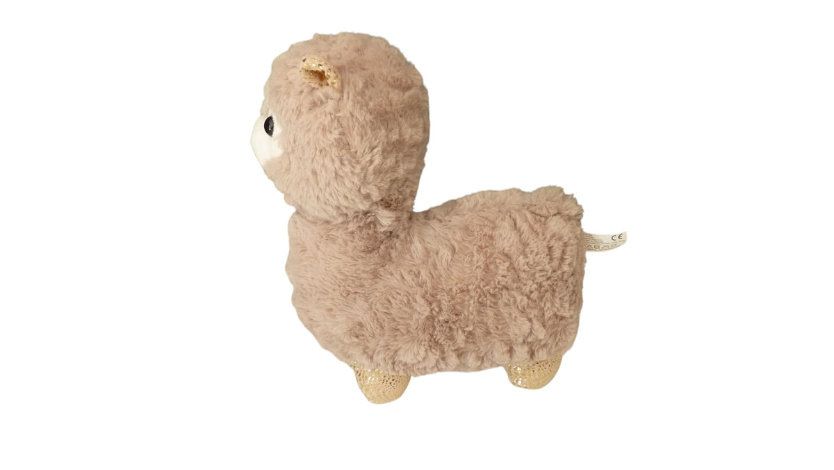 Peluche lama marron clair à paillettes dorées – ITM 30 cm