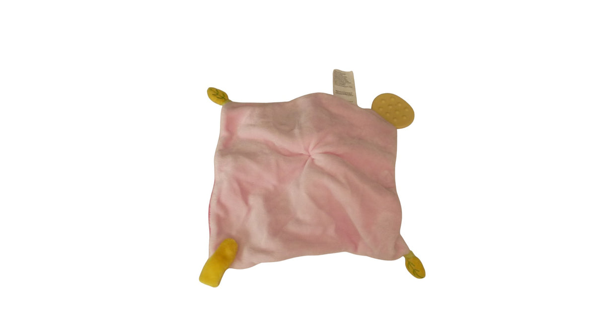 Doudou vache plat Nicotoy rose avec anneau de dentition – 22 × 22 cm