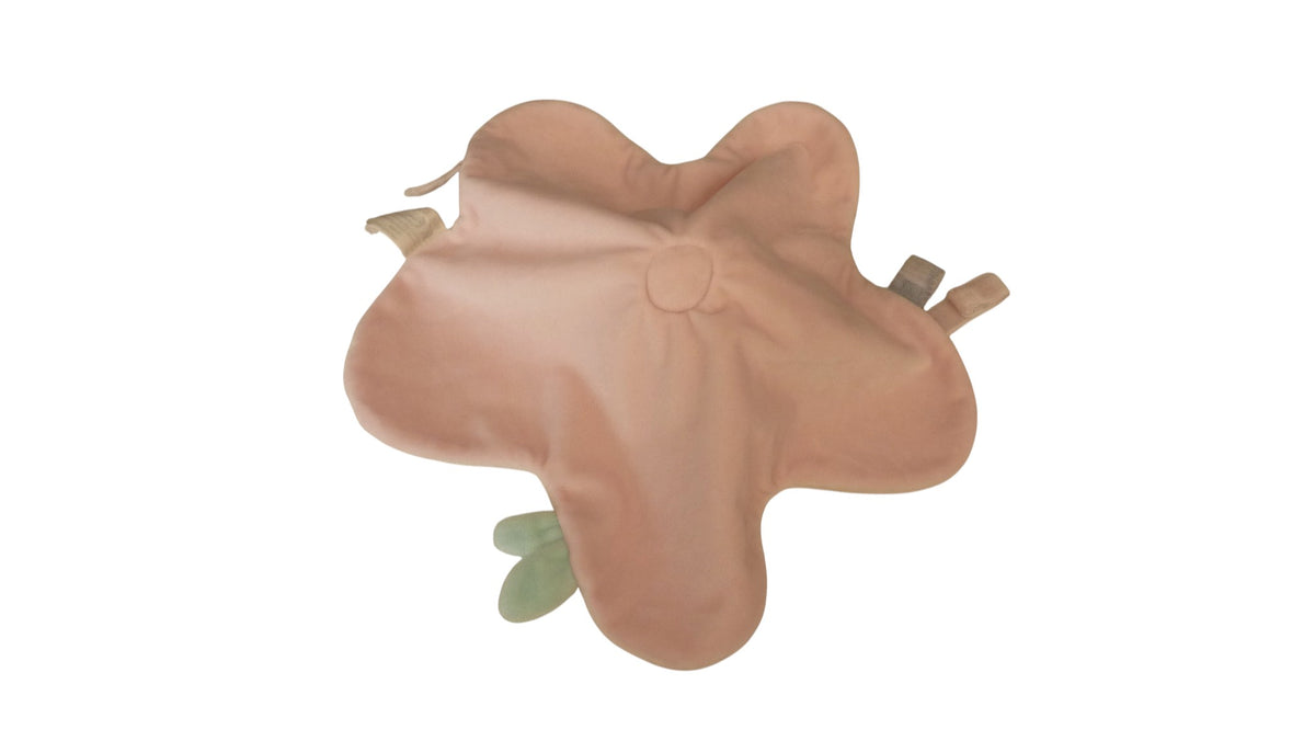 Doudou biche plat Premaman blanc et rose avec attache-tétine – 32 cm