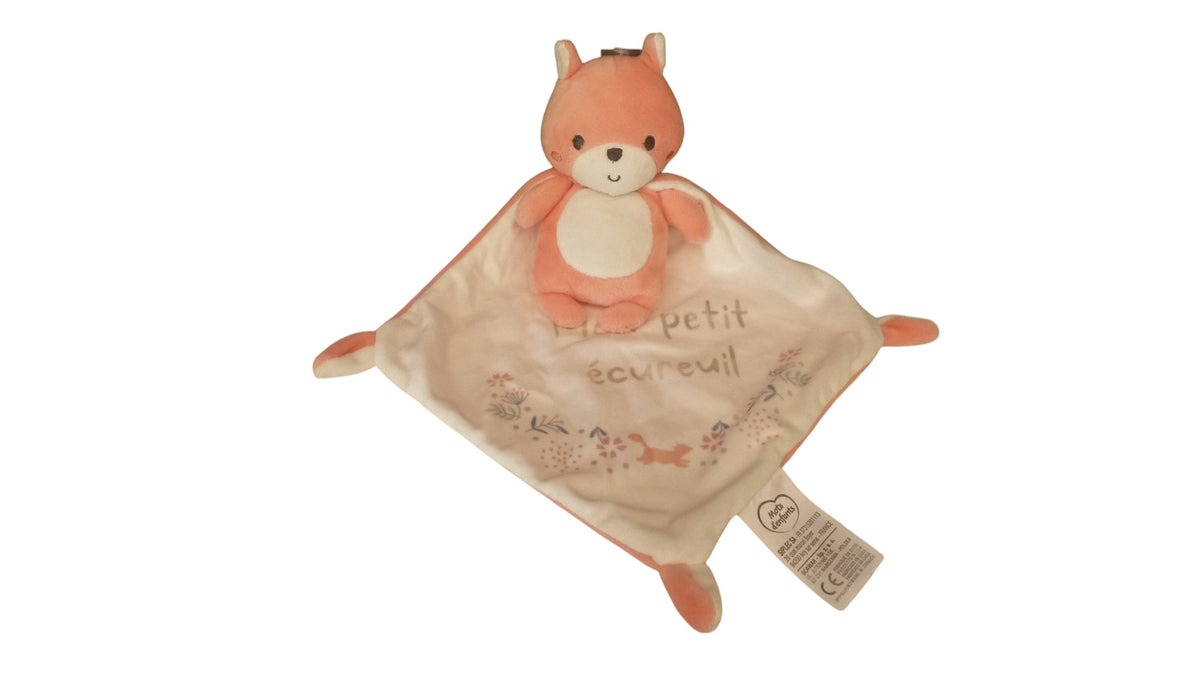 Peluche écureuil Mots d'Enfants orange avec mouchoir – 17 cm