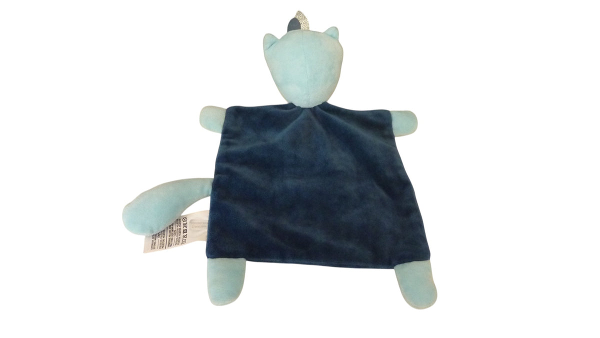Doudou renard plat bleu et blanc à motifs – Mots d'Enfants 33 cm