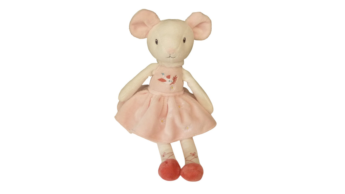 Peluche souris Tex Baby blanche et rose à fleurs – 29 cm
