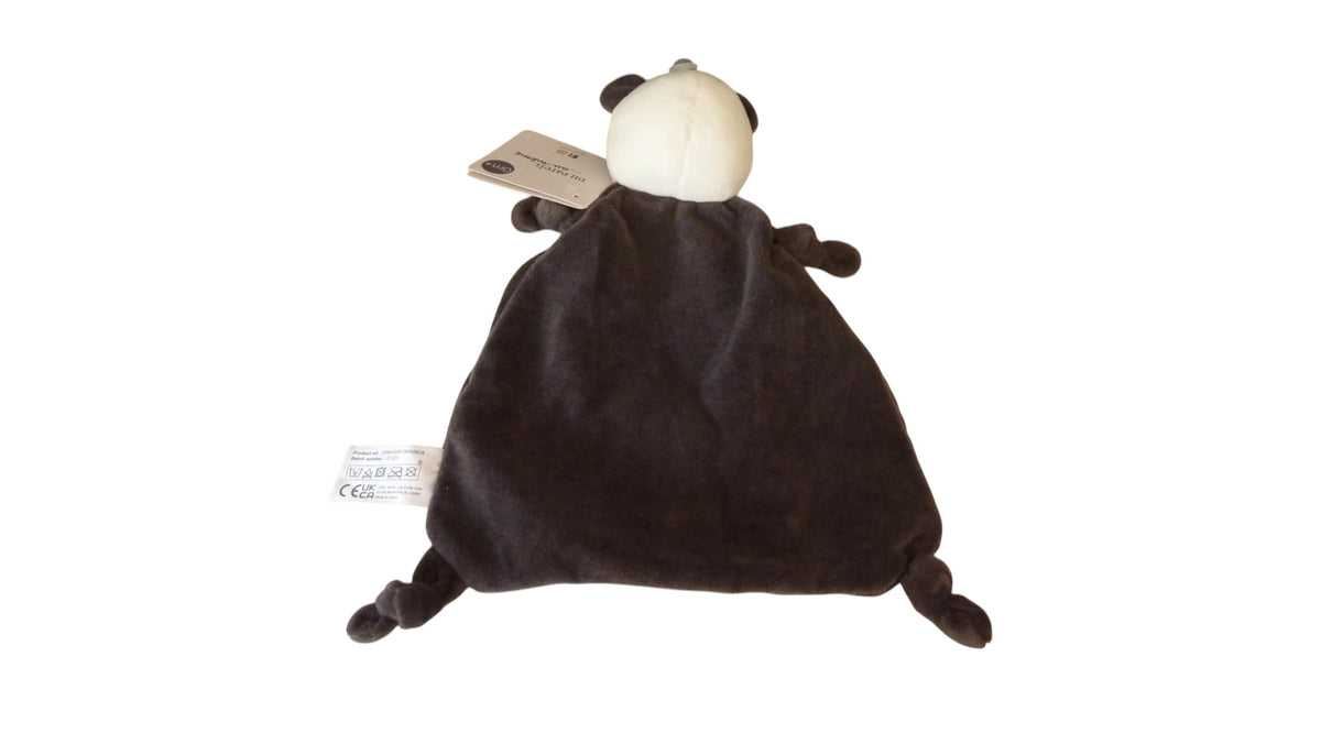 Doudou panda plat noir et blanc avec quatre nouages – DPAM 29 cm