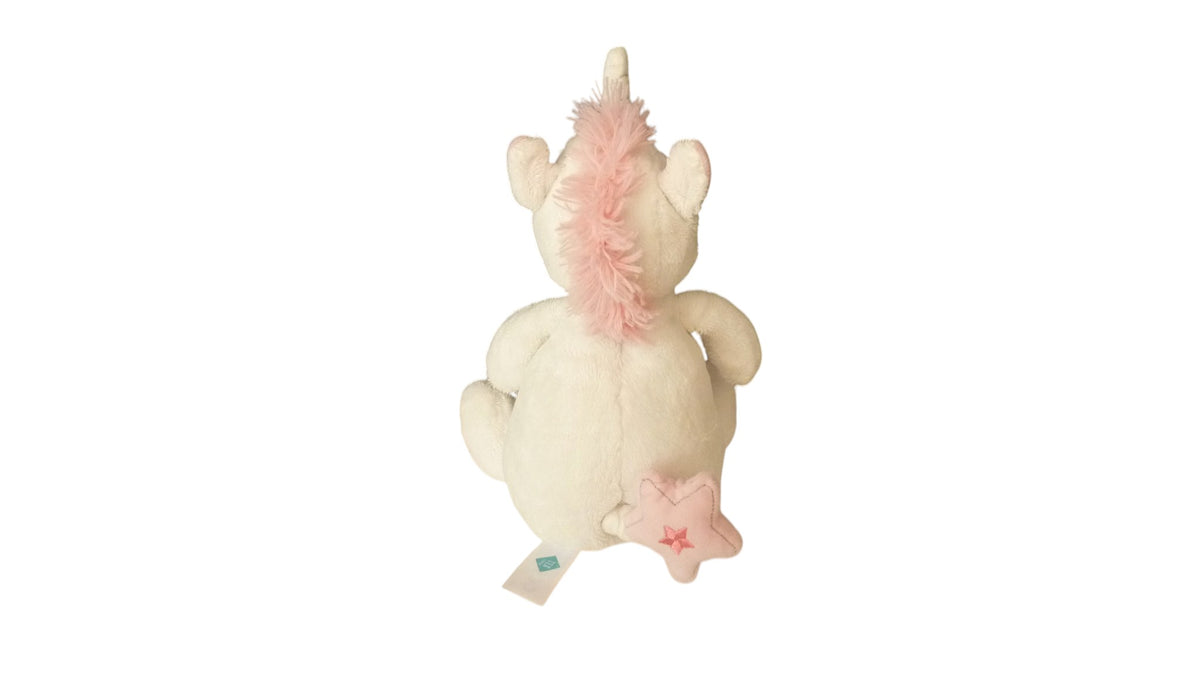 Peluche musicale licorne Tex Baby blanche et rose à étoiles – 24 cm