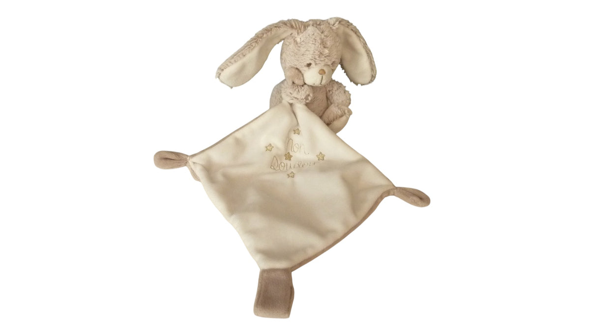 Peluche lapin - marron chiné blanc - Forest - mouchoir - Tex Baby