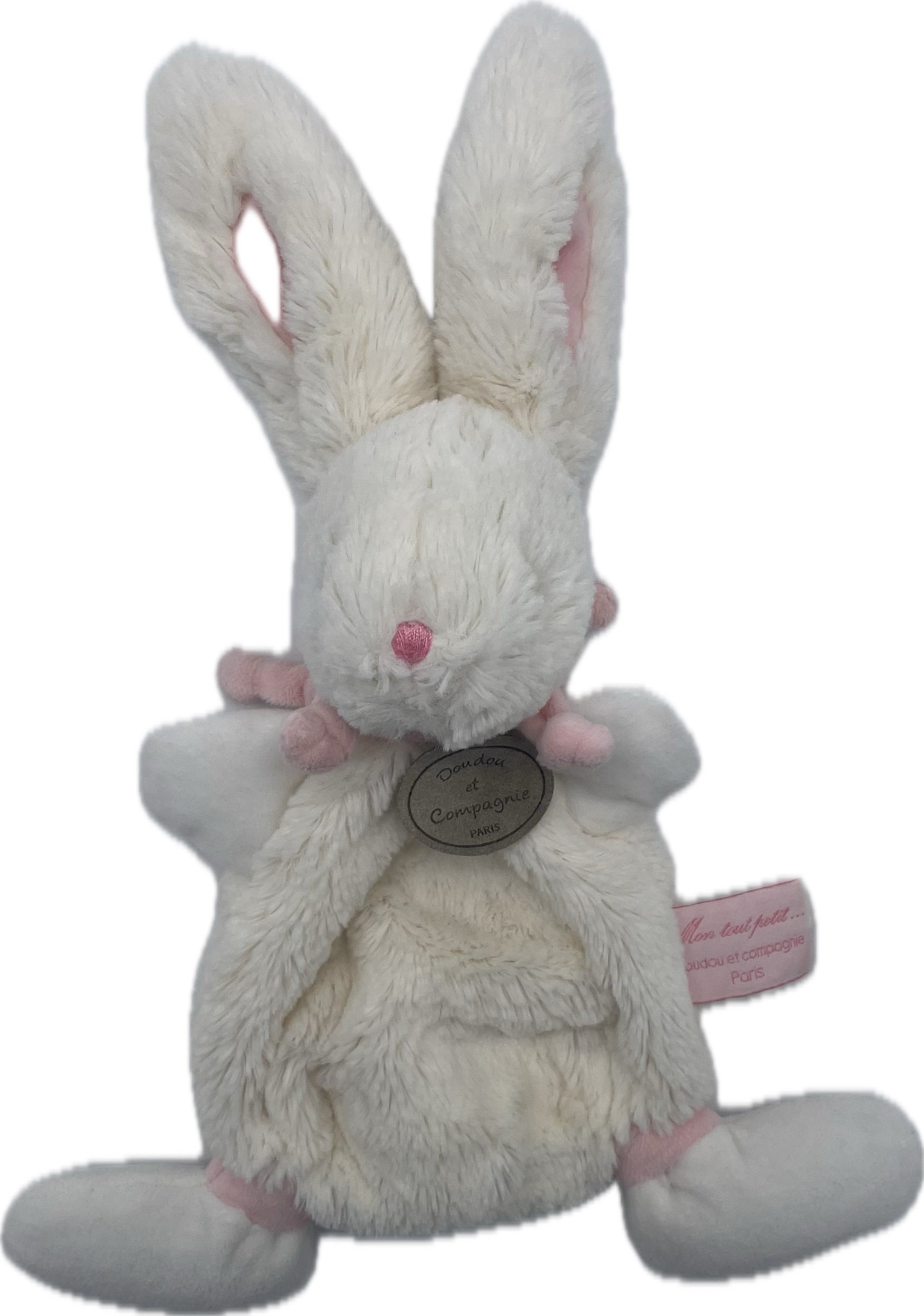 Doudou lapin plat crème rose - Bonbon - DC2122 Doudou et Compagnie