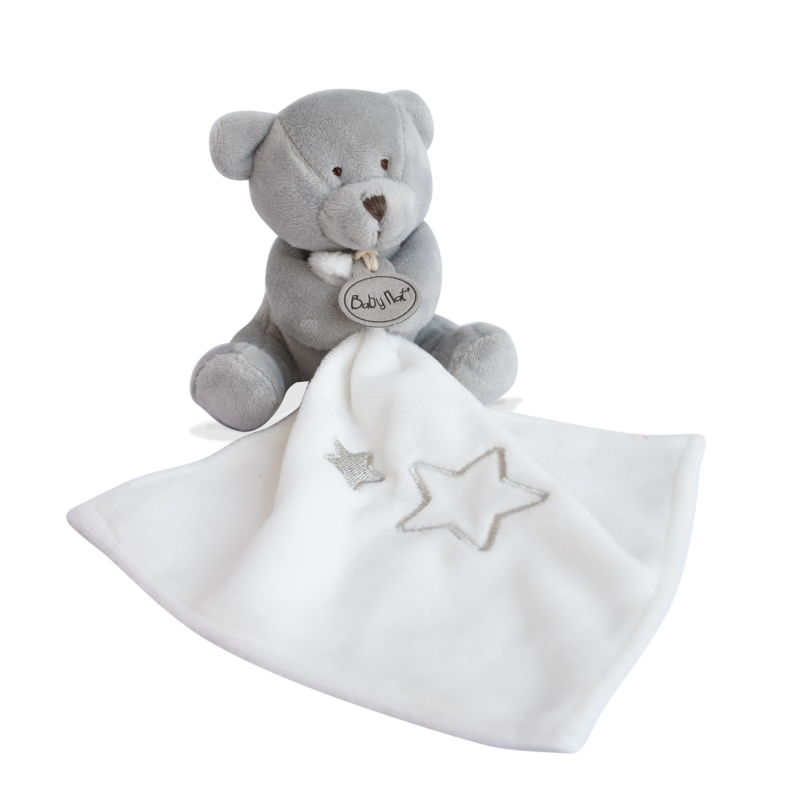 Peluche ours avec mouchoir gris blanc- Oursons Naturels - BN0389 Baby'Nat