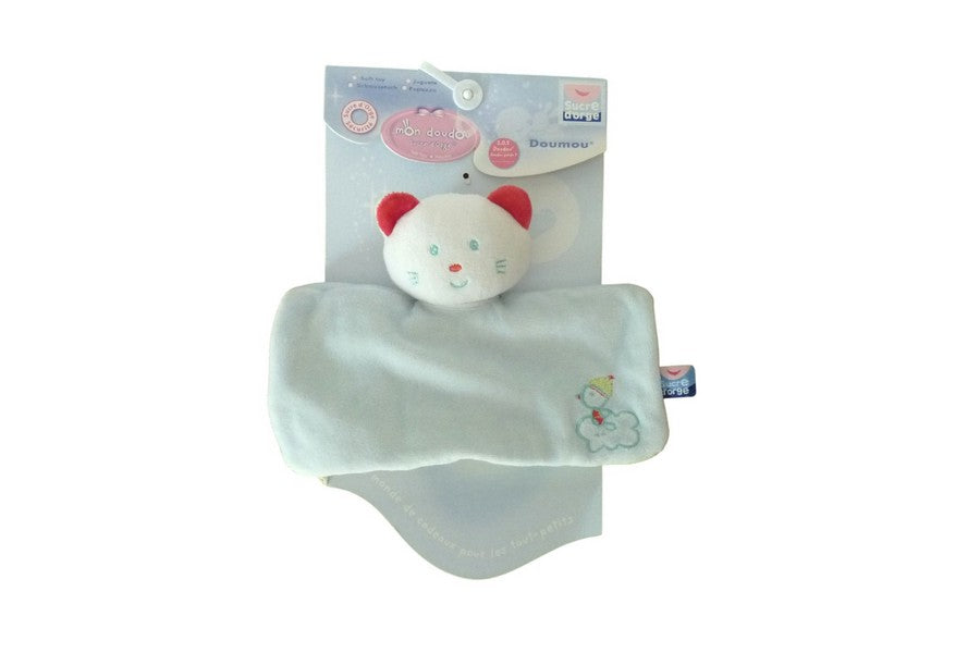 Doudou chat plat bleu vert - Sucre d'Orge