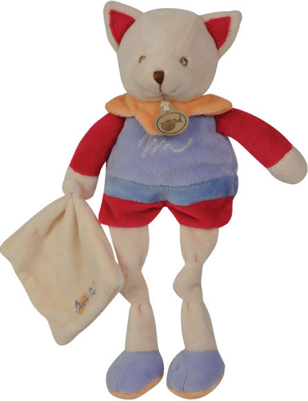 Peluche chat violet rose fuchsia avec mouchoir - Gribouillis - BN656 Baby'Nat - 30 cm