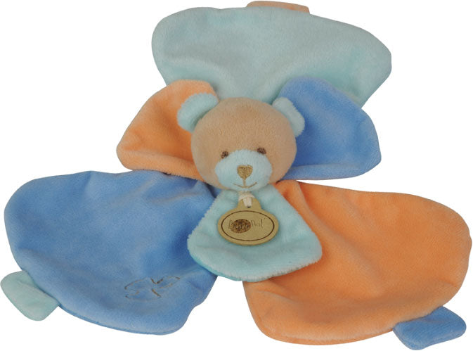 Doudou ours plat orange bleu - Douceur Flower - BN652 Baby'Nat