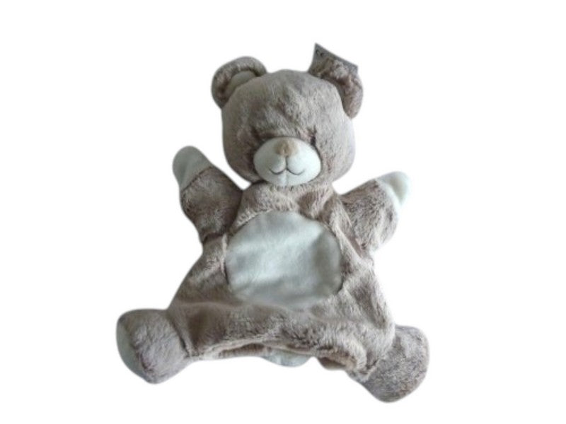 Doudou ours marionnette marron blanc - Tex Baby