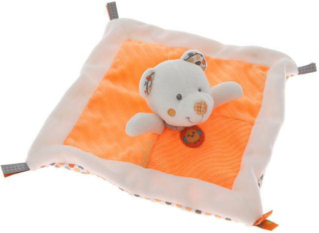 Doudou ours plat orange blanc - Nicotoy