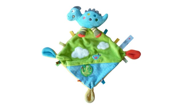 Doudou dinosaure plat bleu vert jaune - Nicotoy