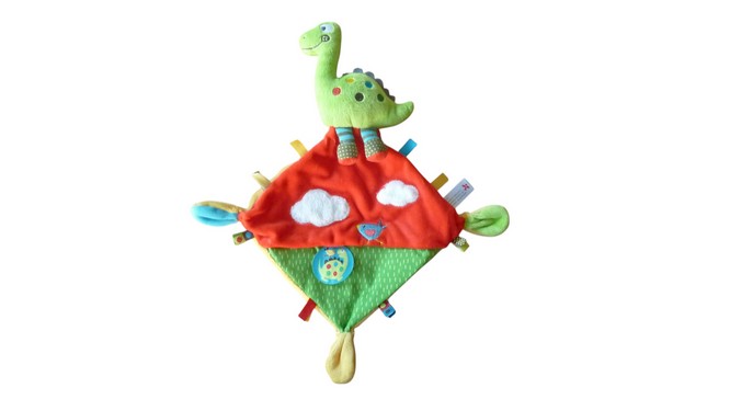 Doudou dinosaure plat rouge vert jaune - Nicotoy