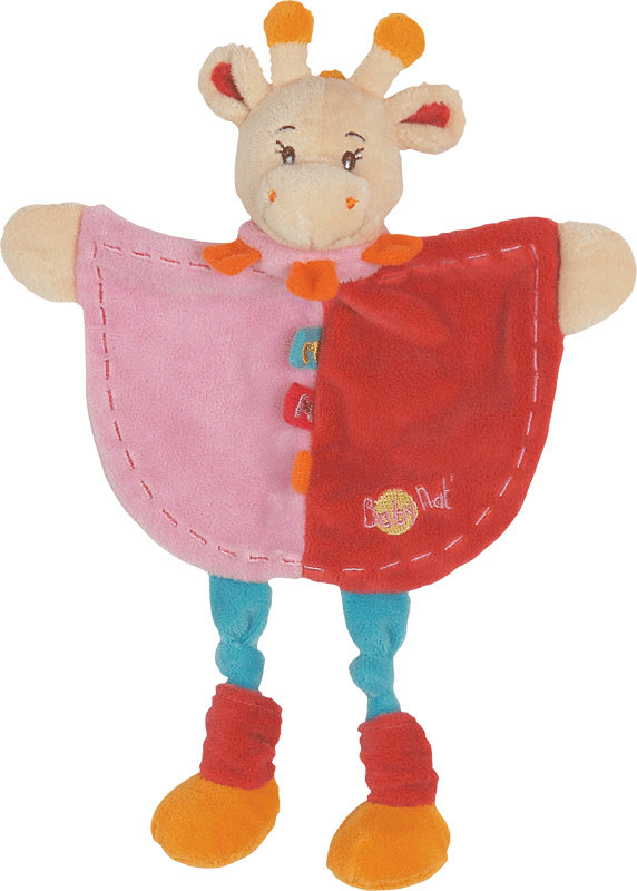 Doudou girafe Maé plat rose rouge bleu - Baby'Nat BN867