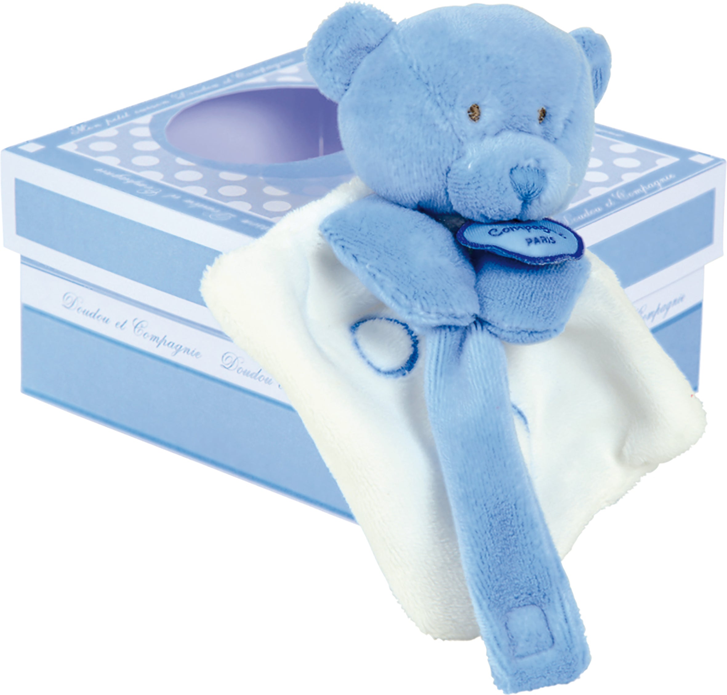 Doudou ours plat bleu blanc - Collector - DC2371 Doudou et Compagnie