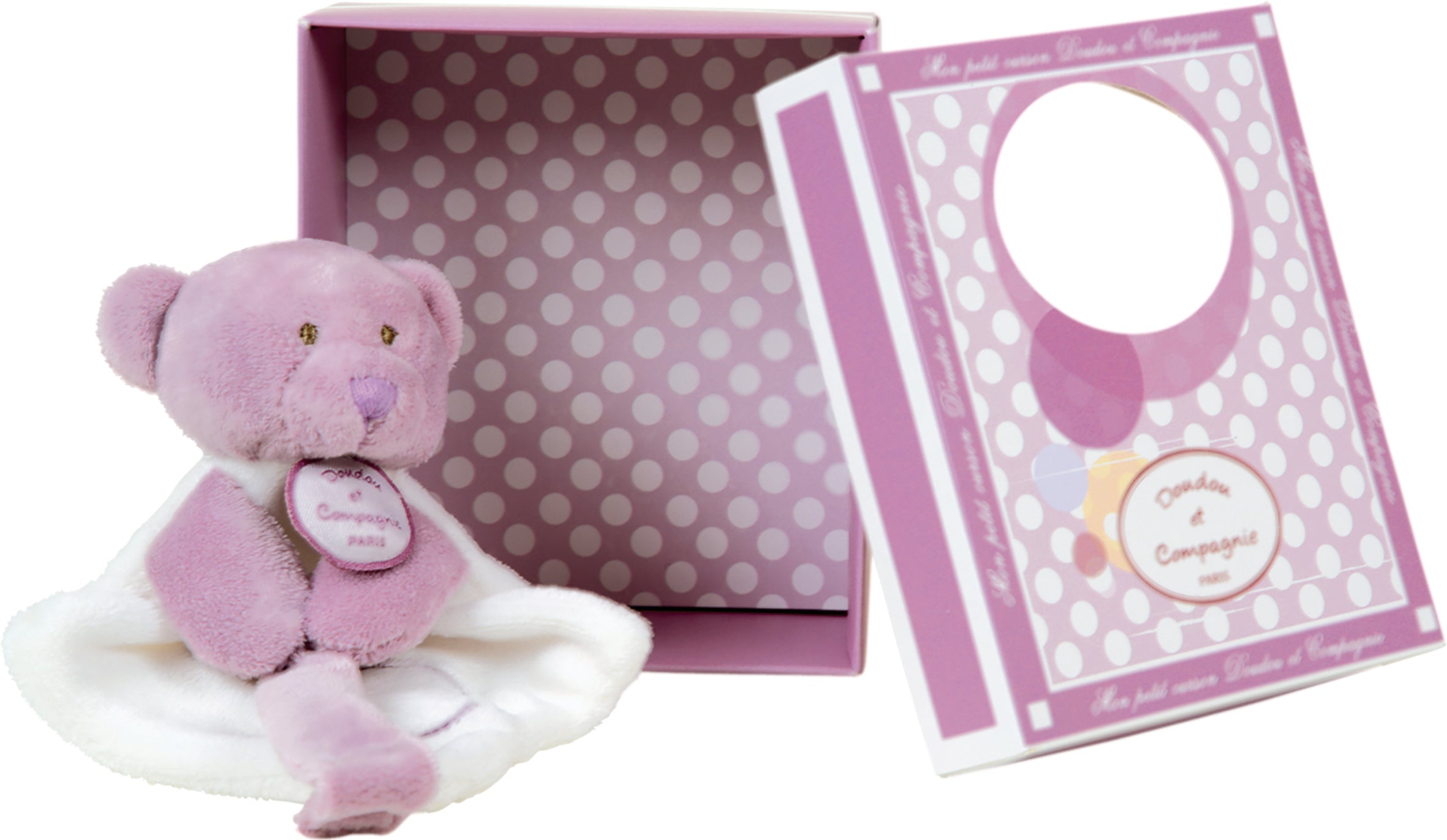 Doudou ours plat violet blanc - Collector DC2371 - Doudou et Compagnie