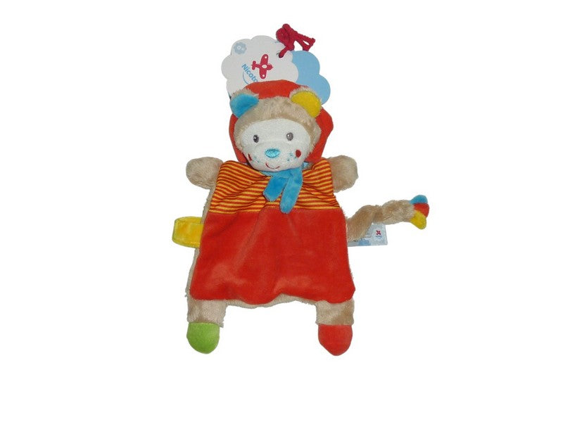 Doudou lion plat rouge et multicolore - Nicotoy