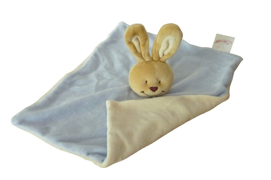 Doudou lapin plat bleu beige - Bengy