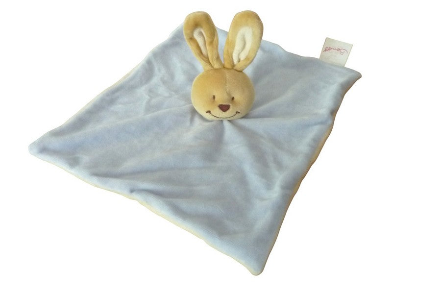 Doudou lapin plat bleu beige - Bengy