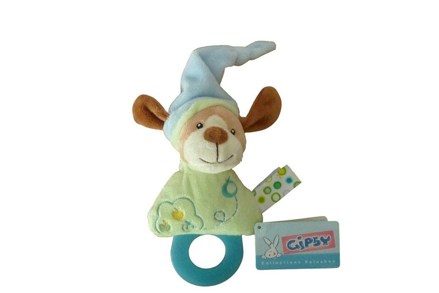 Doudou anneau de dentition Pomme chien vert bleu - Gipsy