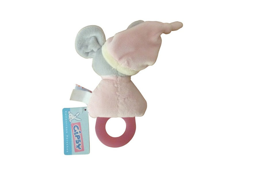 Doudou anneau de dentition Pomme souris rose gris - Gipsy