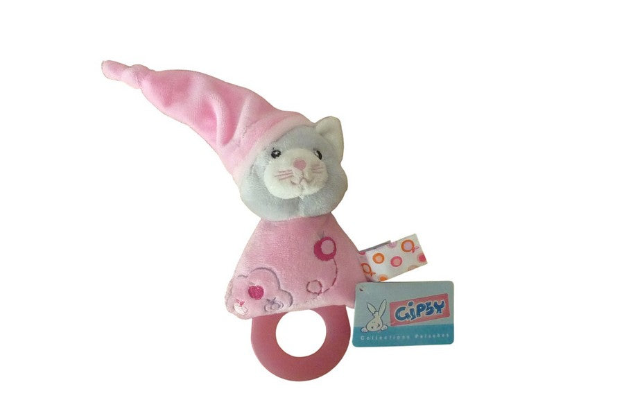 Doudou anneau de dentition Pomme chat rose - Gipsy
