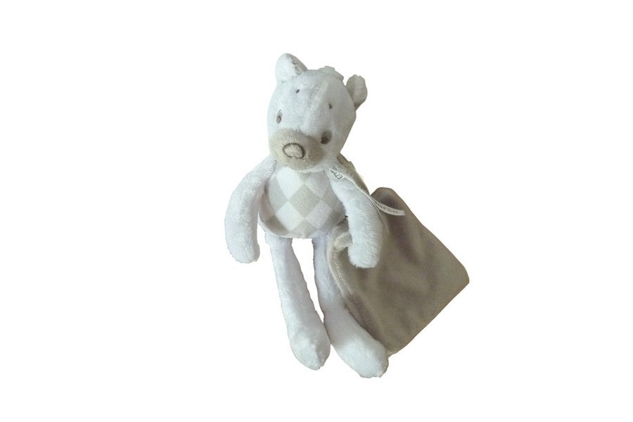 Peluche ours Buddy avec mouchoir blanc gris - Happy Horse