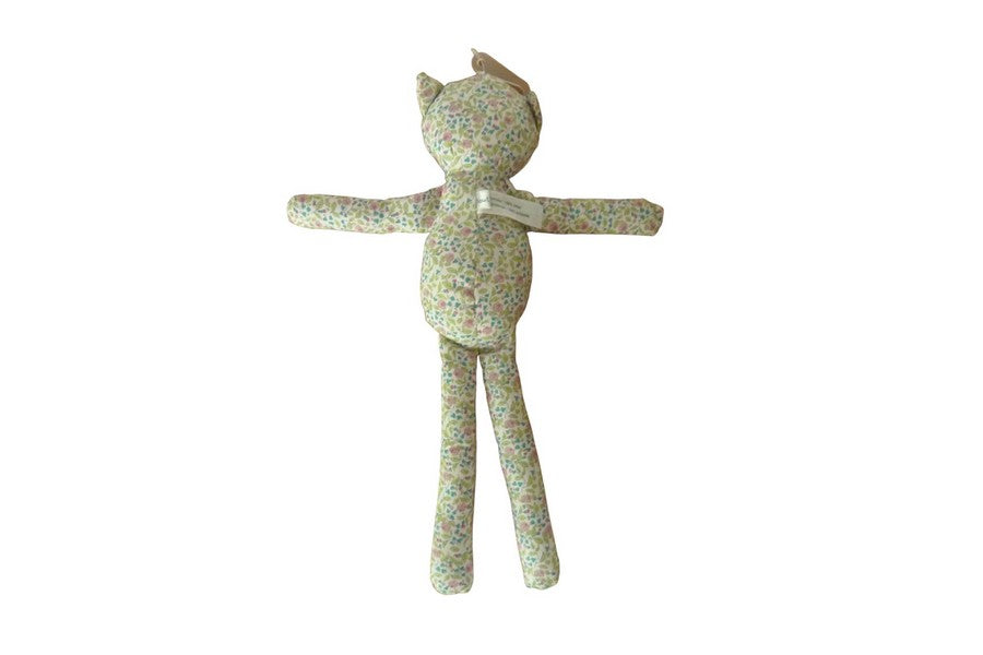 Peluche chat tissu à fleur rose et vert - Monoprix - 30 cm