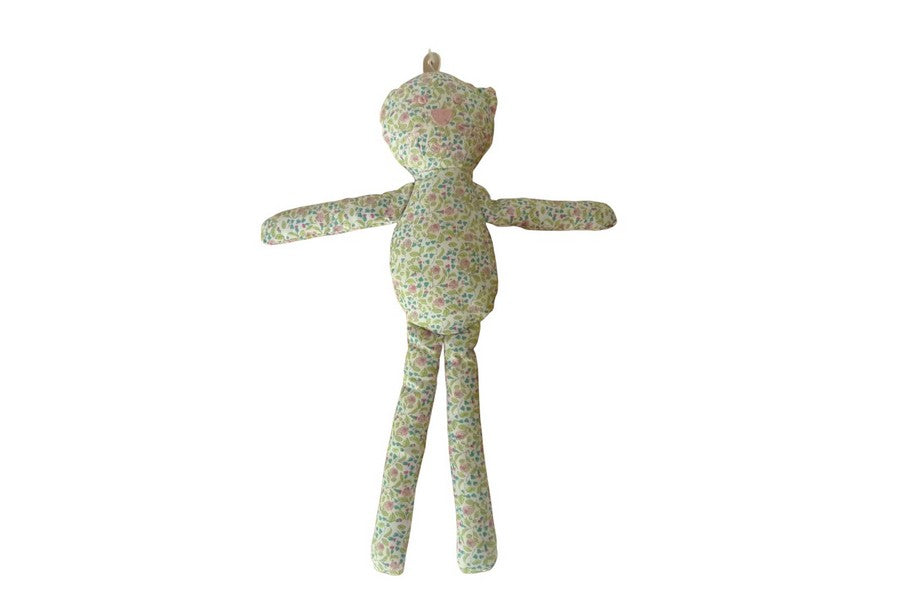 Peluche chat tissu à fleur rose et vert - Monoprix - 30 cm