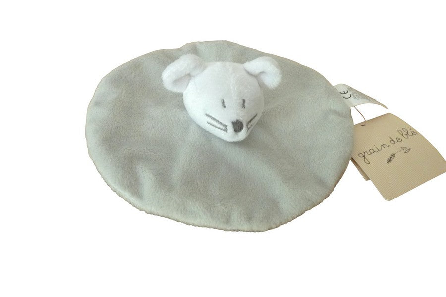 Doudou souris plat gris et blanc - Grain de Blé