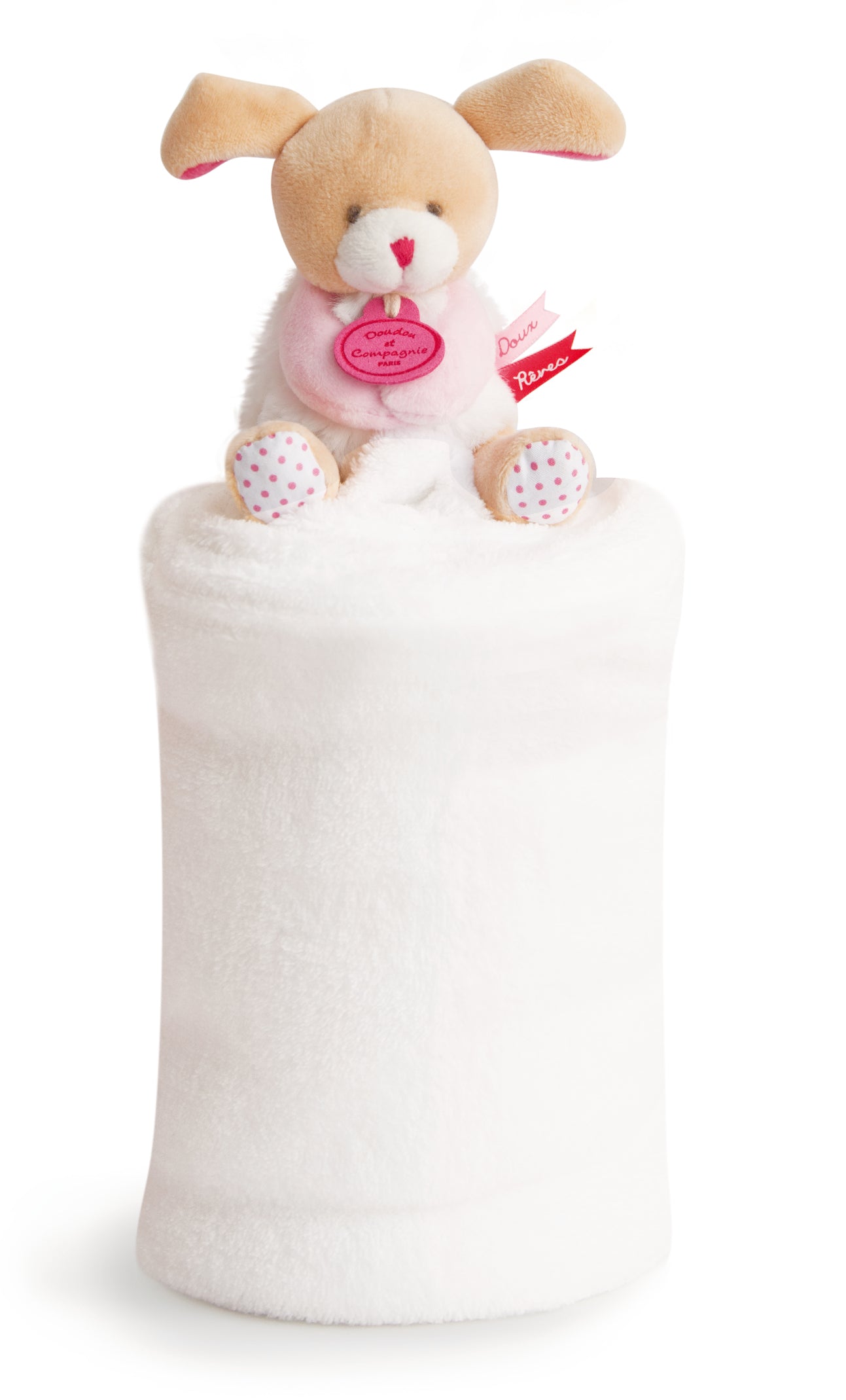 Plaid - couverture chien rose blanc - Doudou et Compagnie DC3054