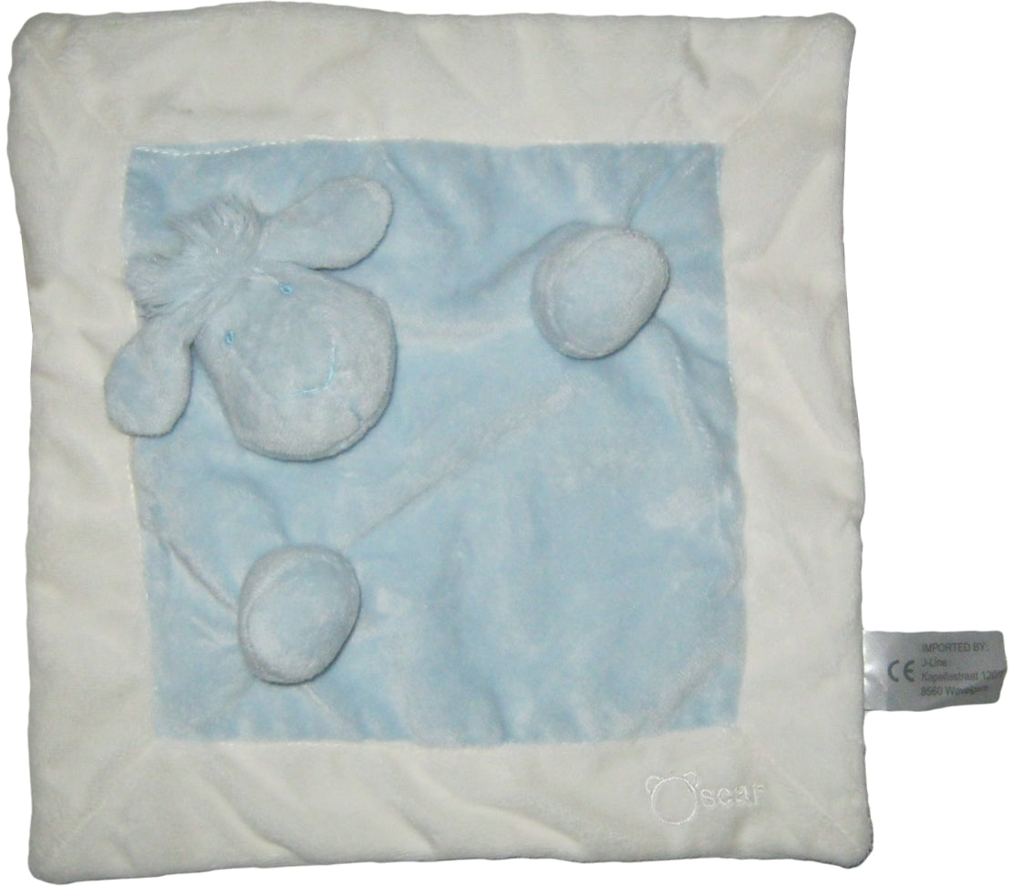 Doudou âne plat Oscar bleu blanc - J-Line