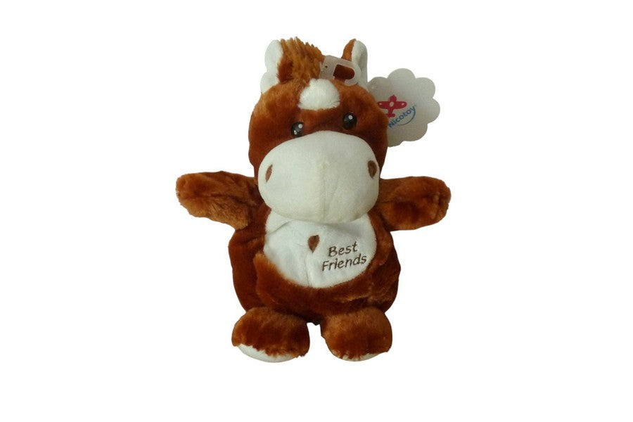 Doudou cheval marionnette marron blanc - Nicotoy