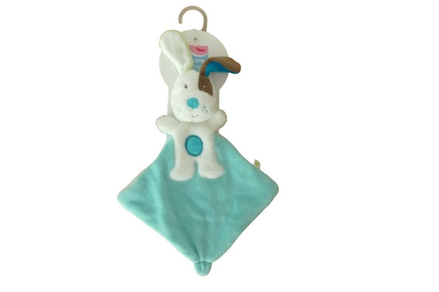 Doudou chien plat bleu blanc - Sucre d'Orge