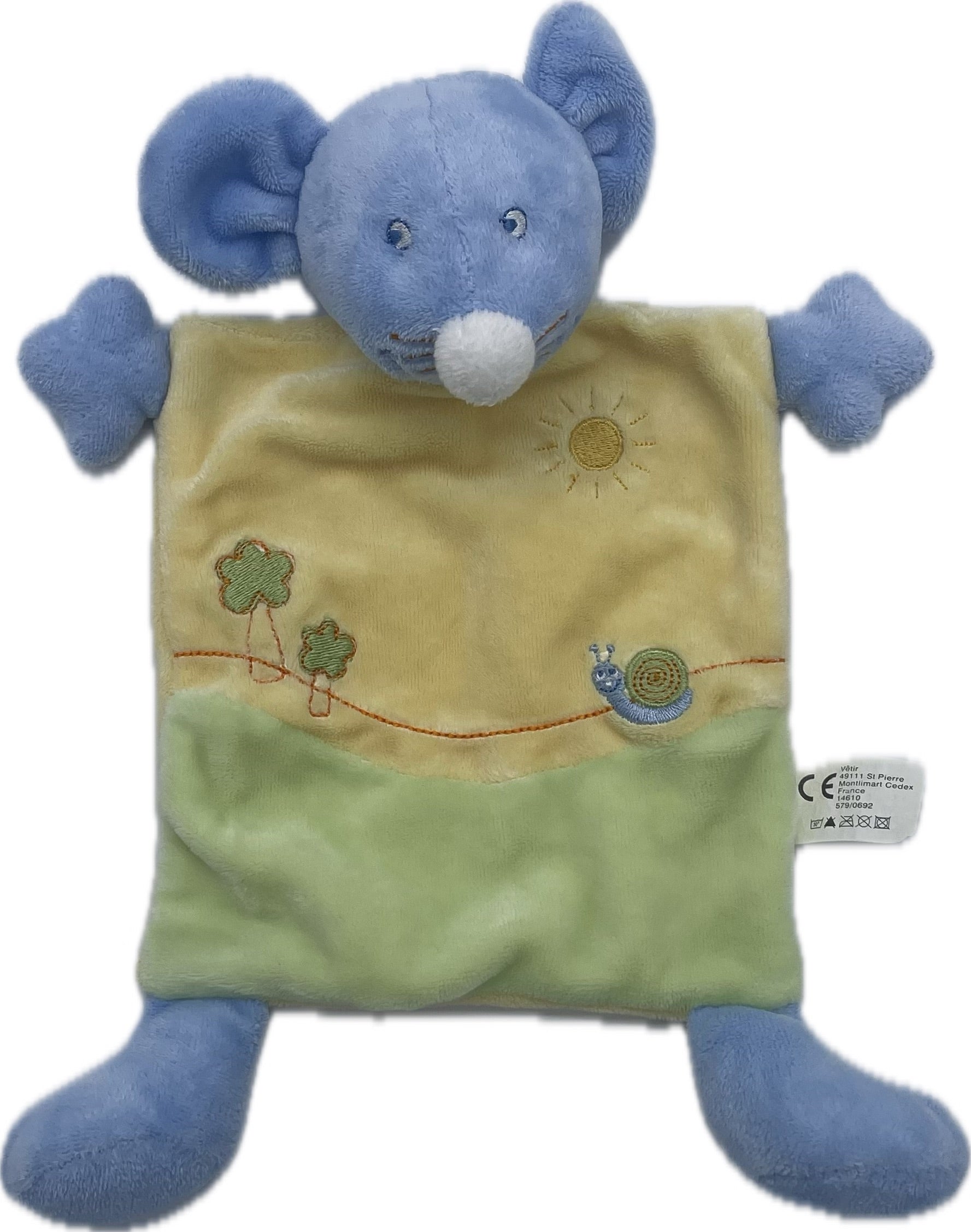 Doudou souris plat bleu jaune vert - Vêtir