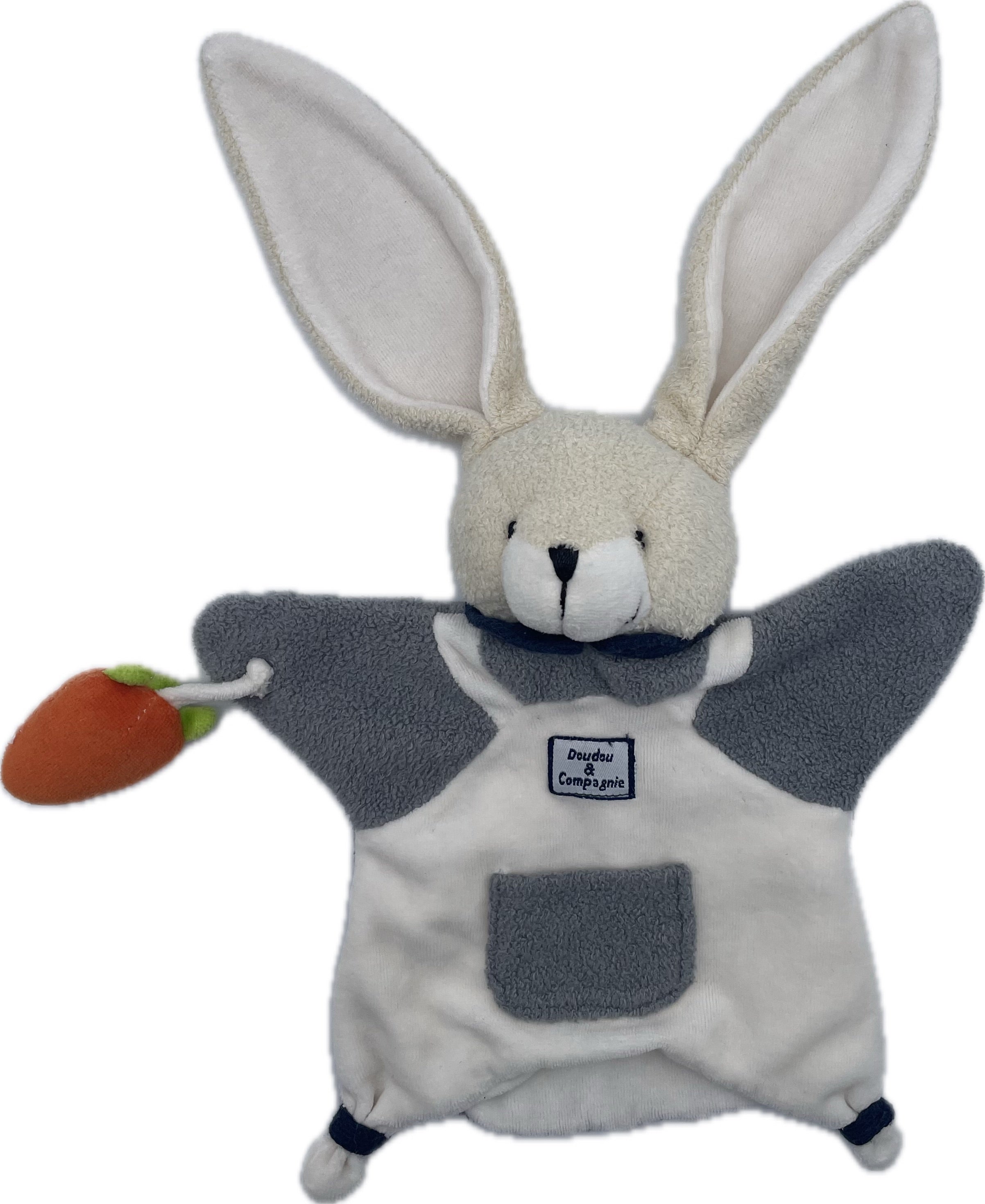 Doudou lapin marionnette blanc gris - Doudou et compagnie