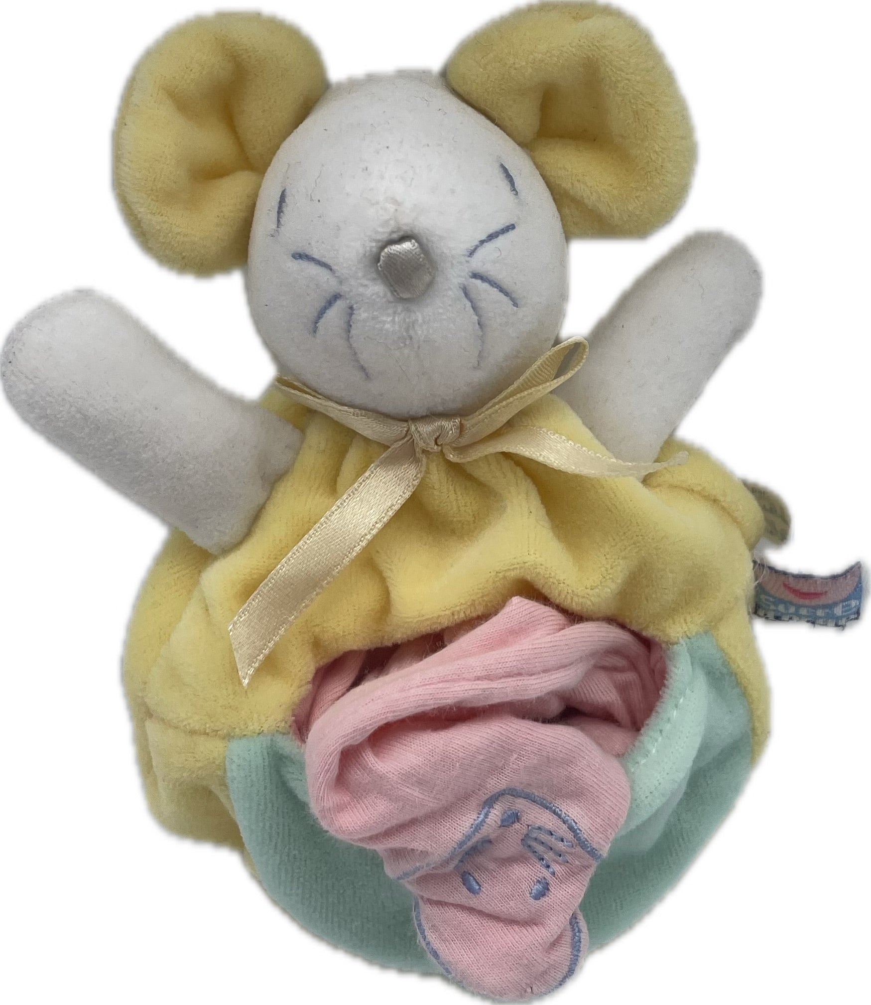 Peluche mouchoir souris jaune rose - Sucre d'Orge