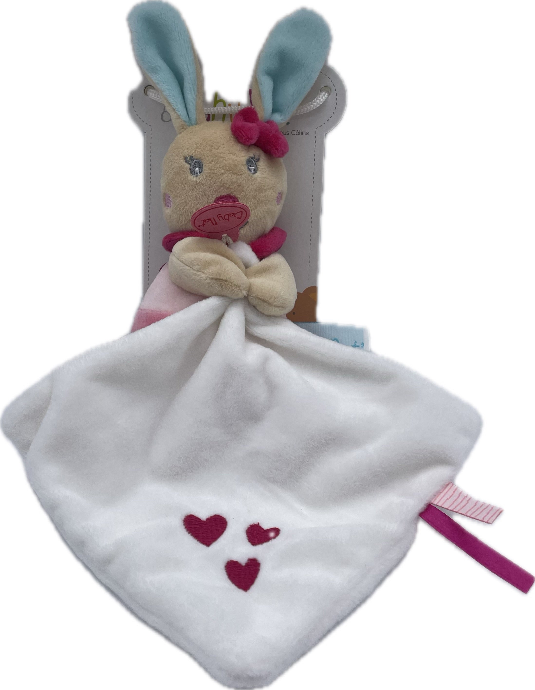 Peluche lapin avec mouchoir blanc rose - Perle & Perlim - BN090 Baby'Nat