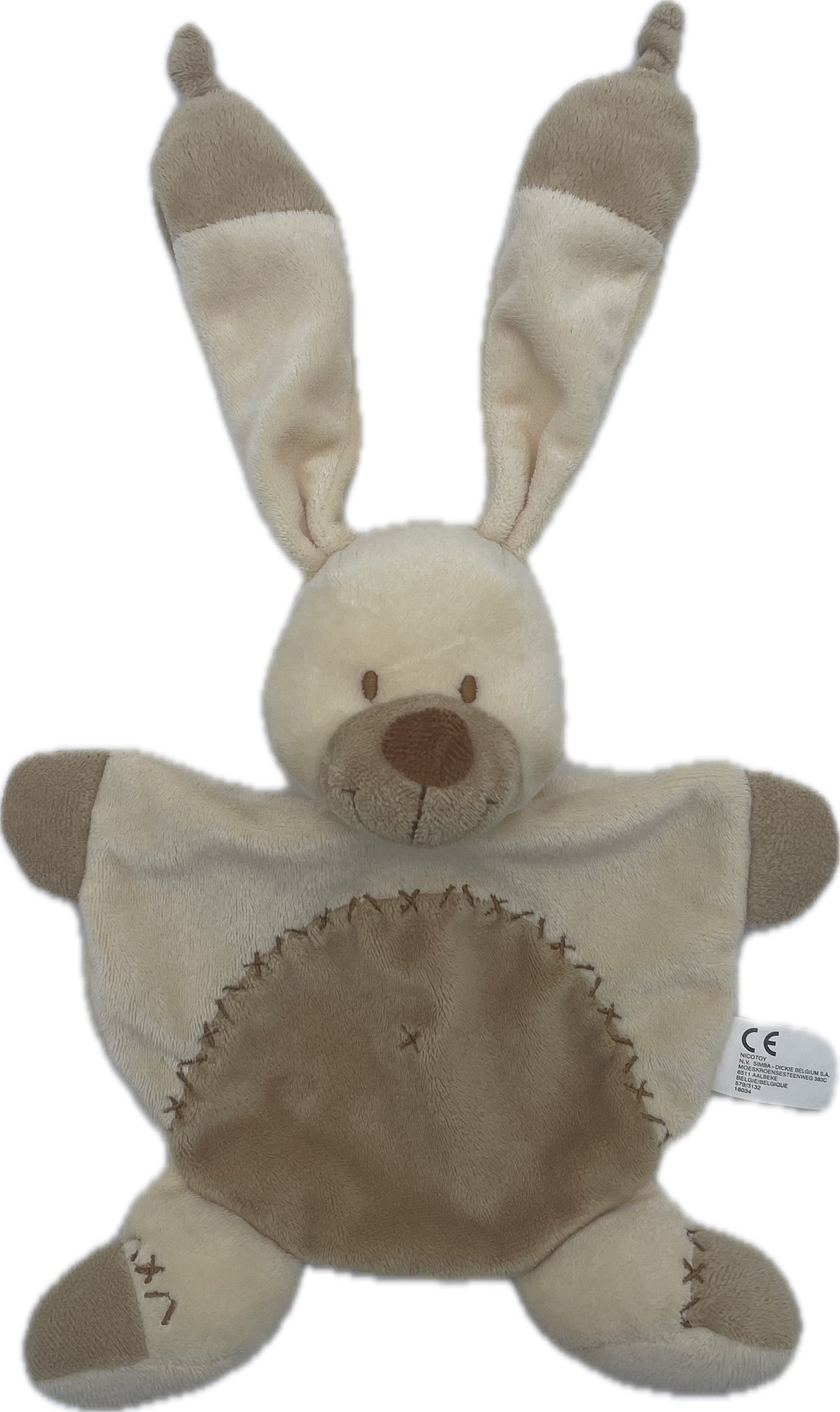 Doudou lapin plat marron beige - Nicotoy