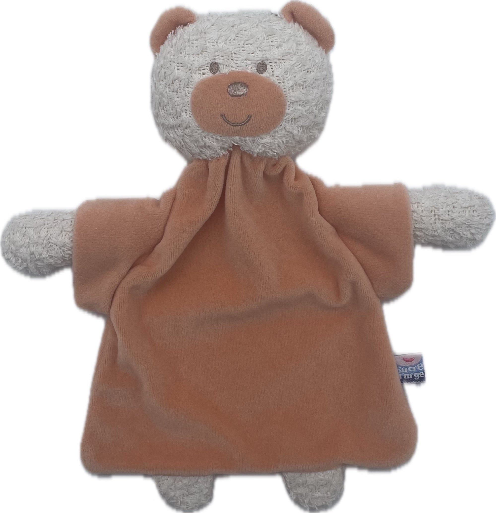 Doudou ours plat blanc pêche - Sucre d'Orge
