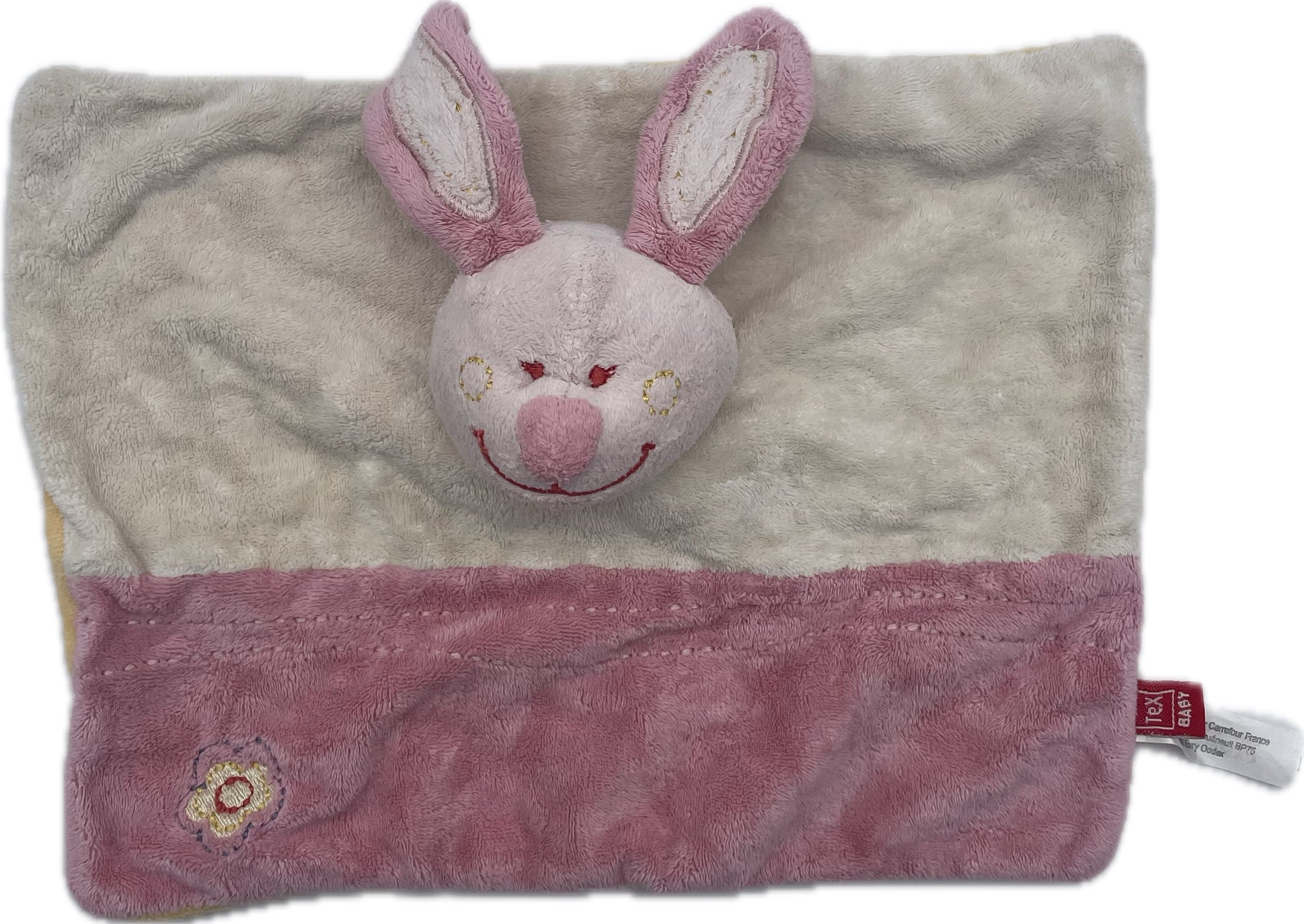 Doudou lapin plat rose orange - Tex Baby