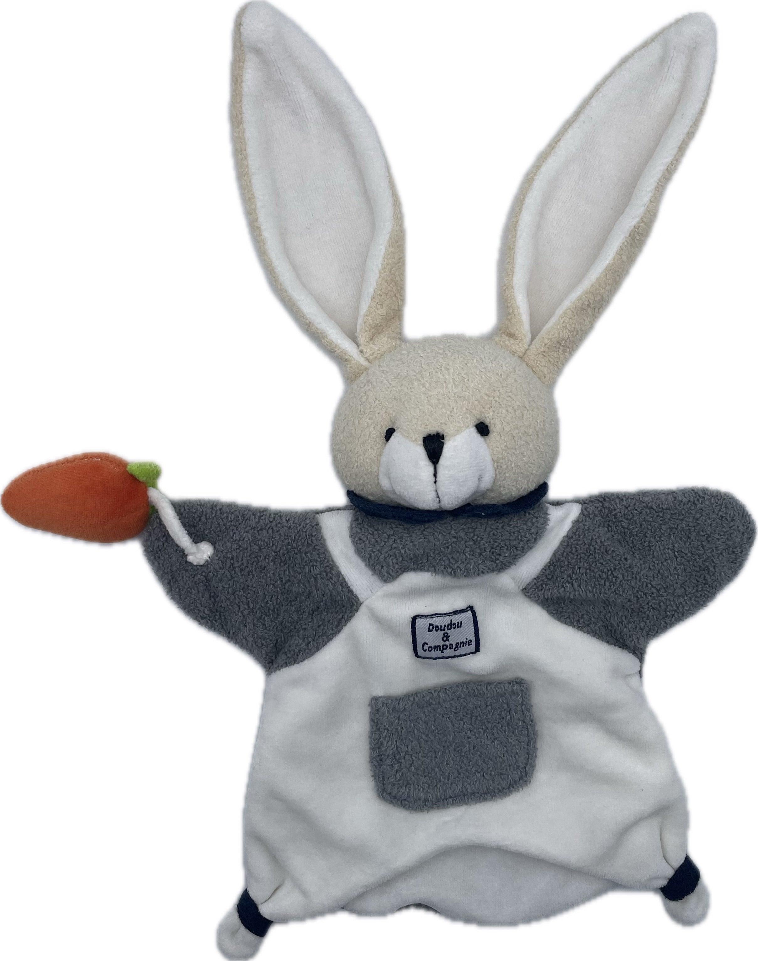 Doudou lapin marionnette blanc gris - Doudou et compagnie